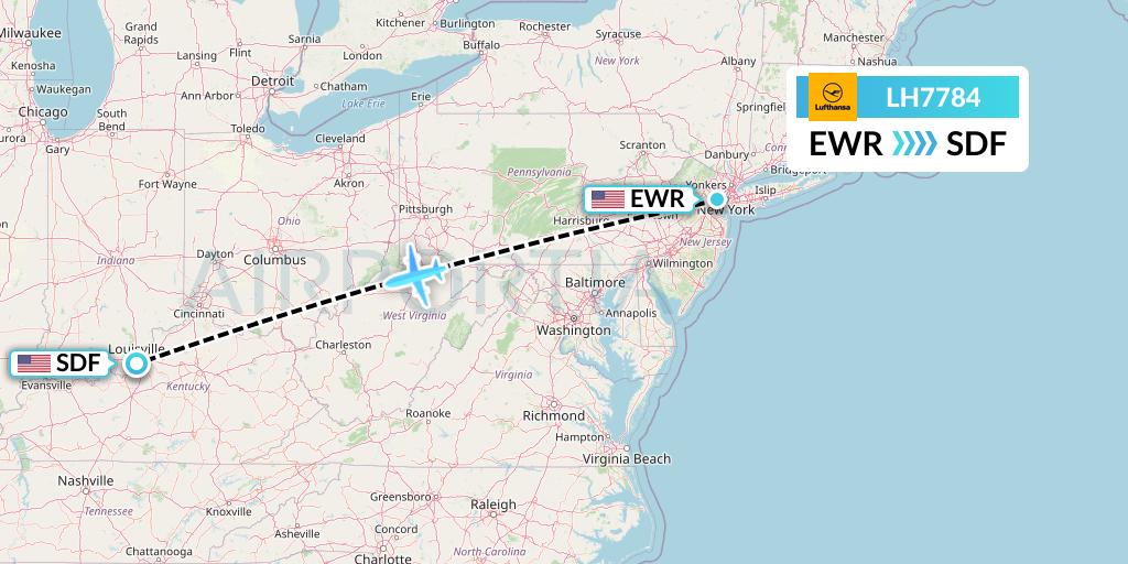 LH7784 Lufthansa Flight Map: New York to Louisville