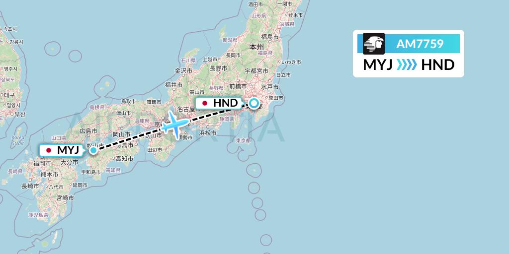 AM7759 Aeromexico Flight Map: Matsuyama to Tokyo