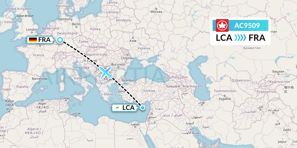AC9509 Air Canada Flight Map: Larnaca to Frankfurt