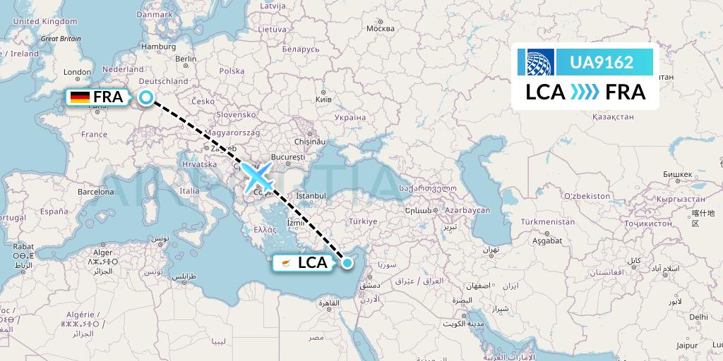 UA9162 United Airlines Flight Map: Larnaca to Frankfurt