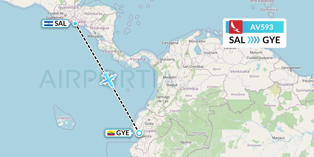 AV593 Avianca Flight Map: San Salvador to Guayaquil