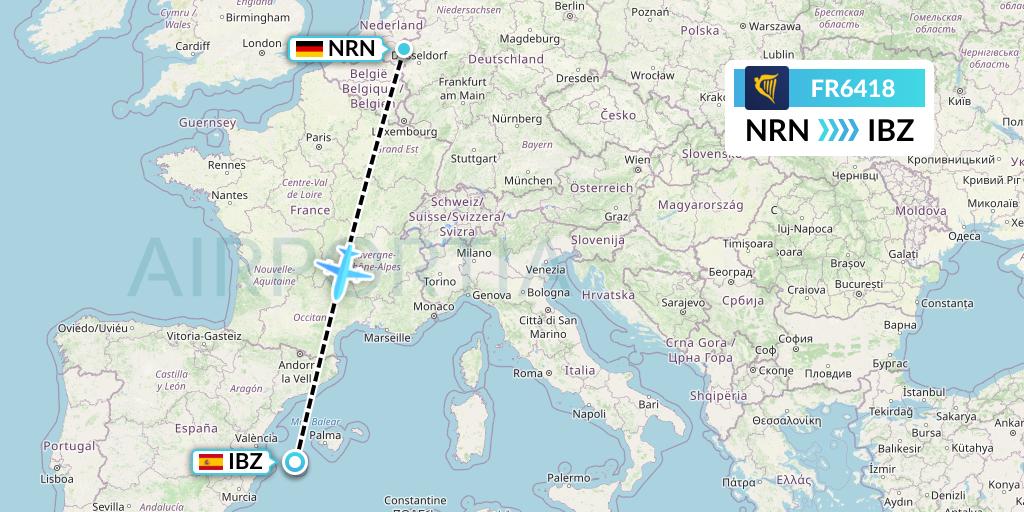 FR6418 Ryanair Flight Map: Weeze to Ibiza