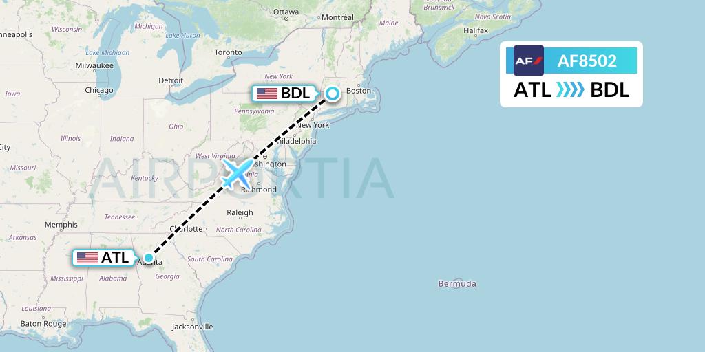 AF8502 Air France Flight Map: Atlanta to Windsor Locks