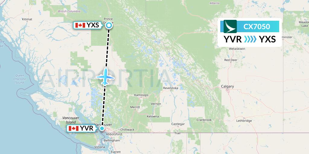 CX7050 Cathay Pacific Flight Map: Vancouver to Prince George