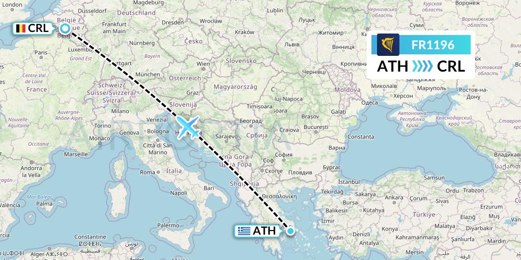 FR1196 Ryanair Flight Map: Athens to Brussels