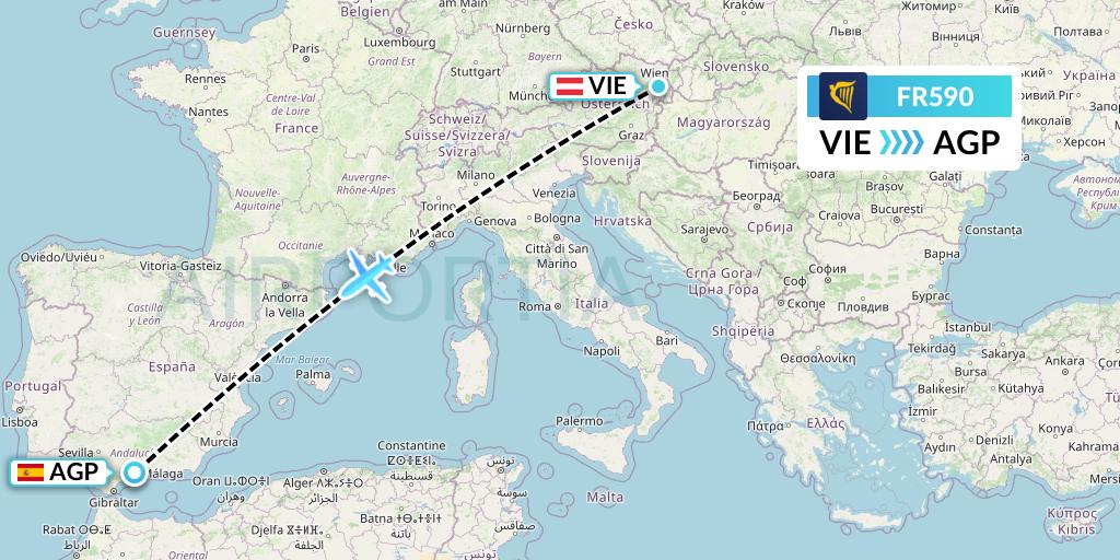 FR590 Ryanair Flight Map: Vienna to Malaga