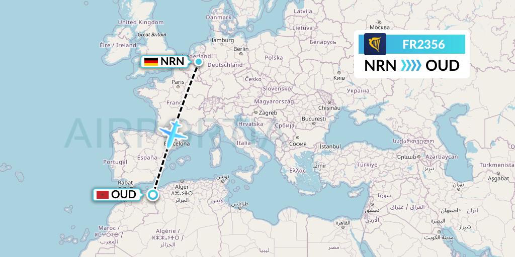 FR2356 Ryanair Flight Map: Weeze to Oujda