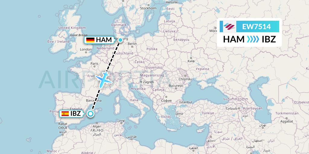 EW7514 Eurowings Flight Map: Hamburg to Ibiza