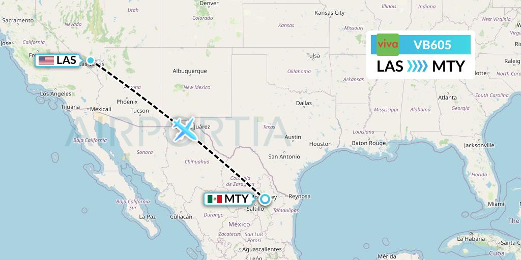 VB605 VivaAerobus Flight Map: Las Vegas to Monterrey