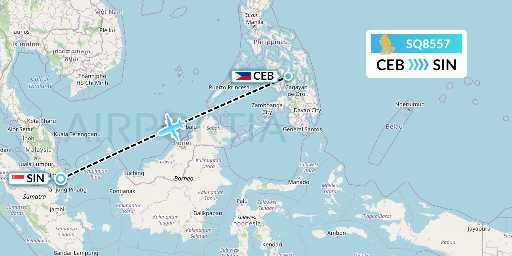 SQ8557 Singapore Airlines Flight Map: Cebu to Singapore
