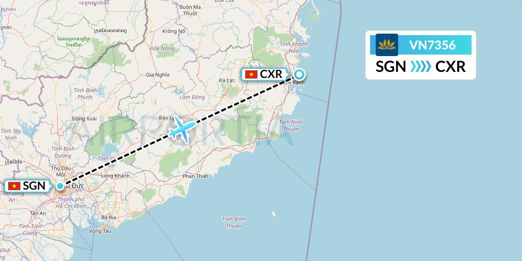 VN7356 Vietnam Airlines Flight Map: Ho Chi Minh City to Nha Trang