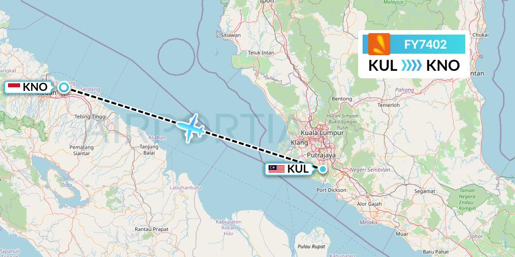 FY7402 Firefly Flight Map: Kuala Lumpur to Medan