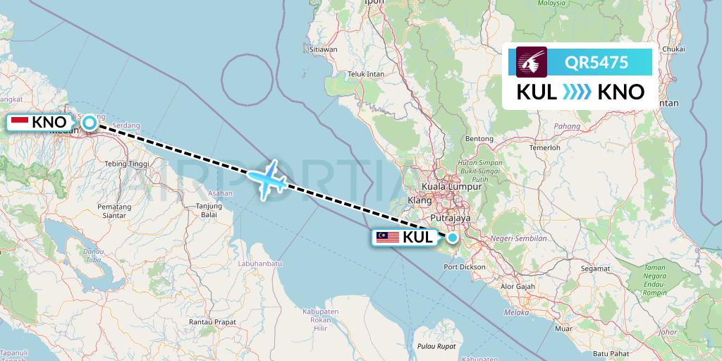 QR5475 Qatar Airways Flight Map: Kuala Lumpur to Medan