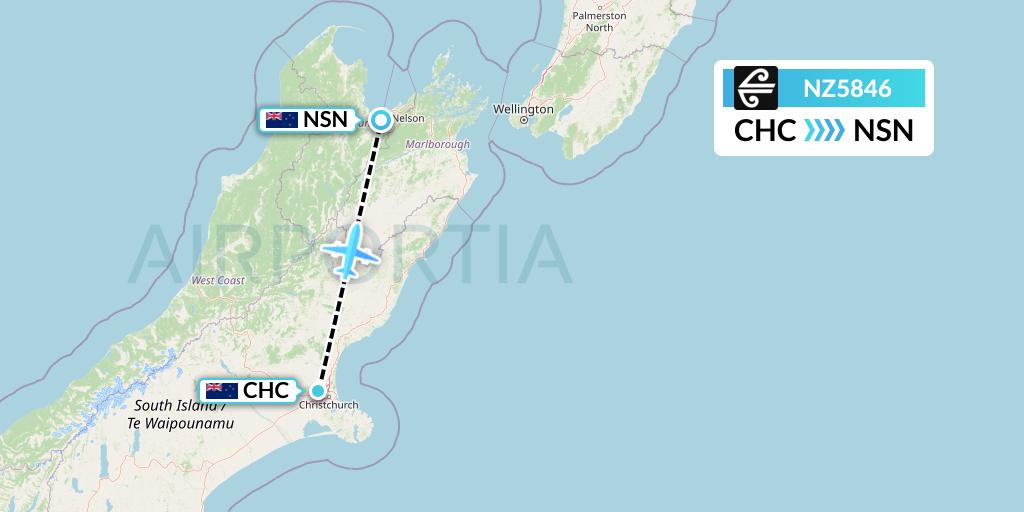 NZ5846 Air New Zealand Flight Map: Christchurch to Nelson
