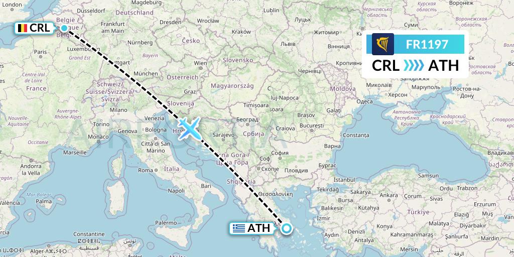 FR1197 Ryanair Flight Map: Brussels to Athens