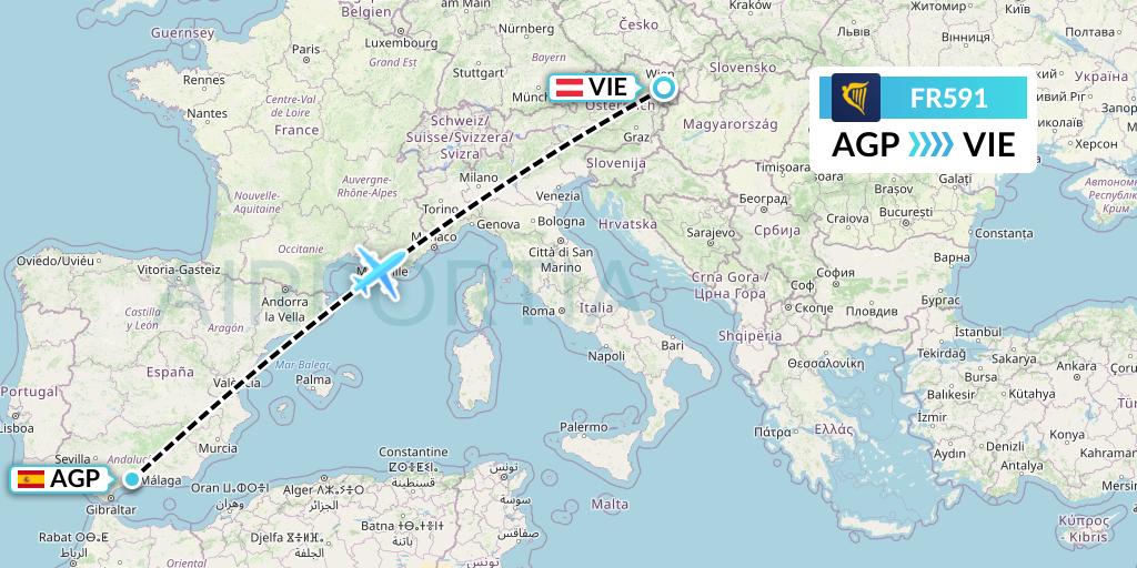 FR591 Ryanair Flight Map: Malaga to Vienna
