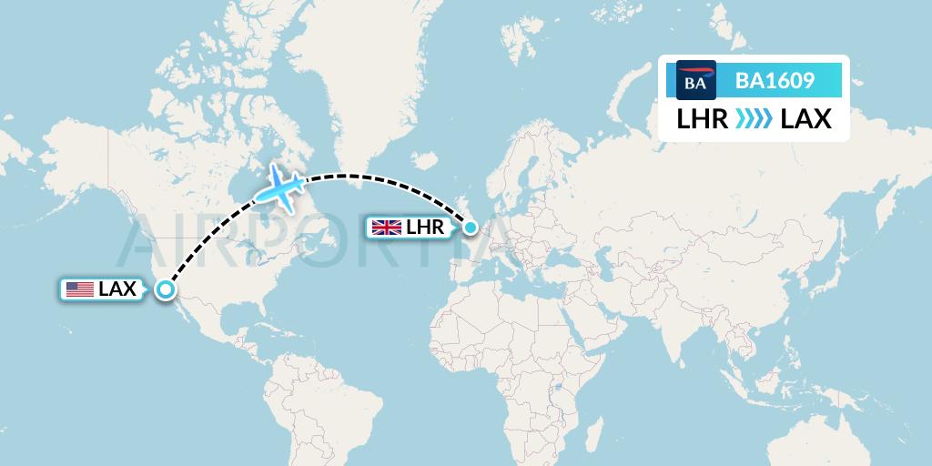 BA1609 British Airways Flight Map: London to Los Angeles