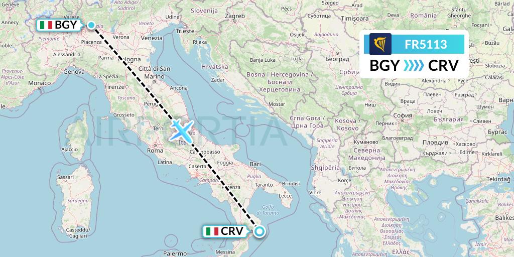 FR5113 Ryanair Flight Map: Milan to Crotone