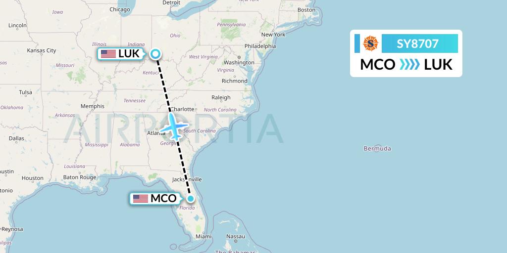 SY8707 Sun Country Airlines Flight Map: Orlando to Cincinnati
