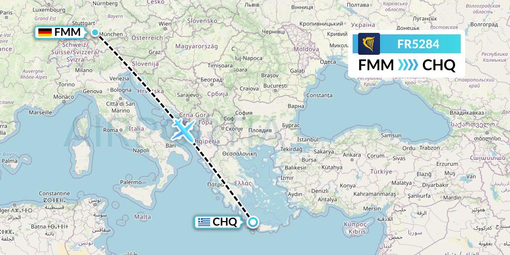 FR5284 Ryanair Flight Map: Memmingen to Chania