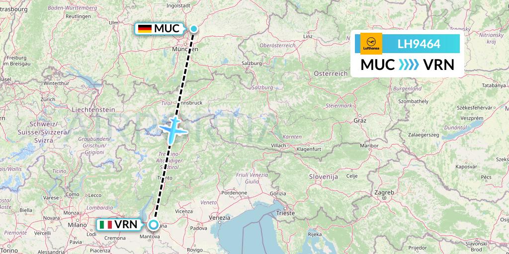 LH9464 Lufthansa Flight Map: Munich to Verona