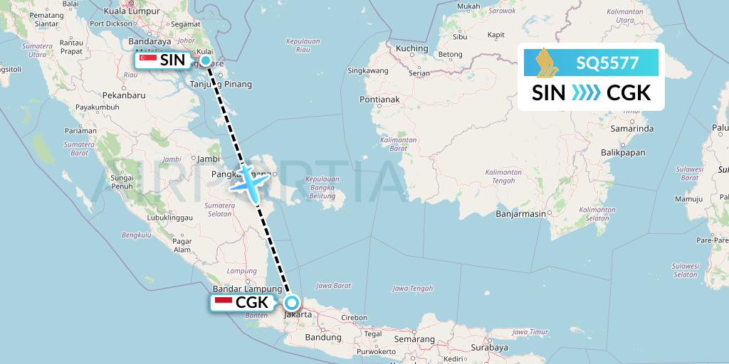SQ5577 Singapore Airlines Flight Map: Singapore to Jakarta