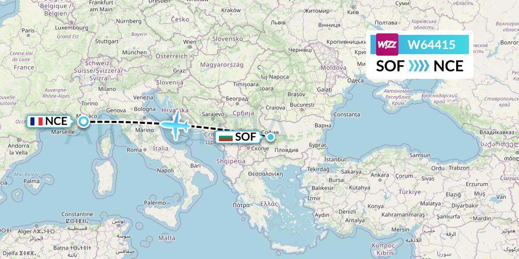 W64415 Wizz Air Flight Map: Sofia to Nice