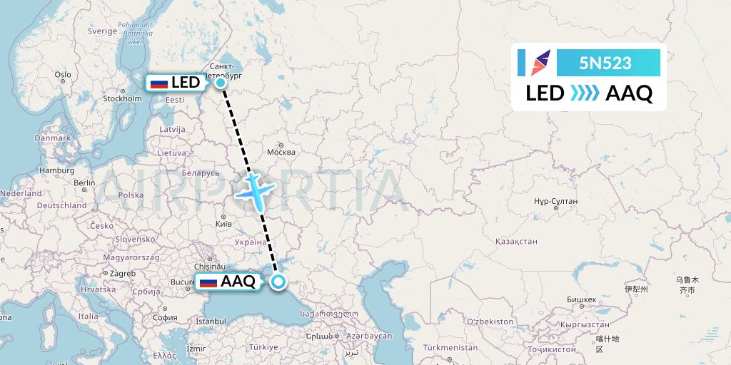 5N523 Nordavia Flight Map: St. Petersburg to Anapa