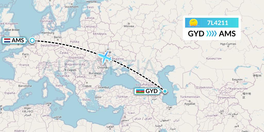 7L4211 Silk Way West Airlines Flight Map: Baku to Amsterdam
