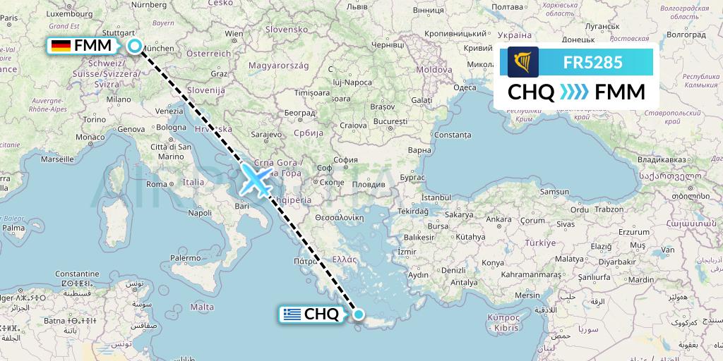 FR5285 Ryanair Flight Map: Chania to Memmingen