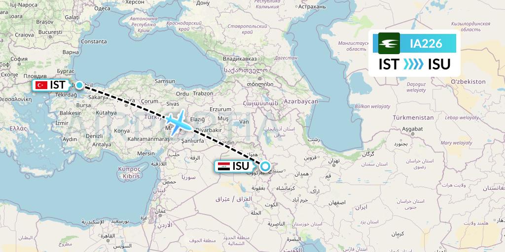 IA226 Iraqi Airways Flight Map: Istanbul to Sulaimaniyah