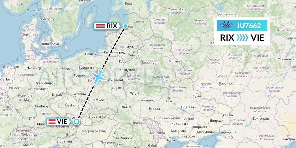JU7662 AirSERBIA Flight Map: Riga to Vienna