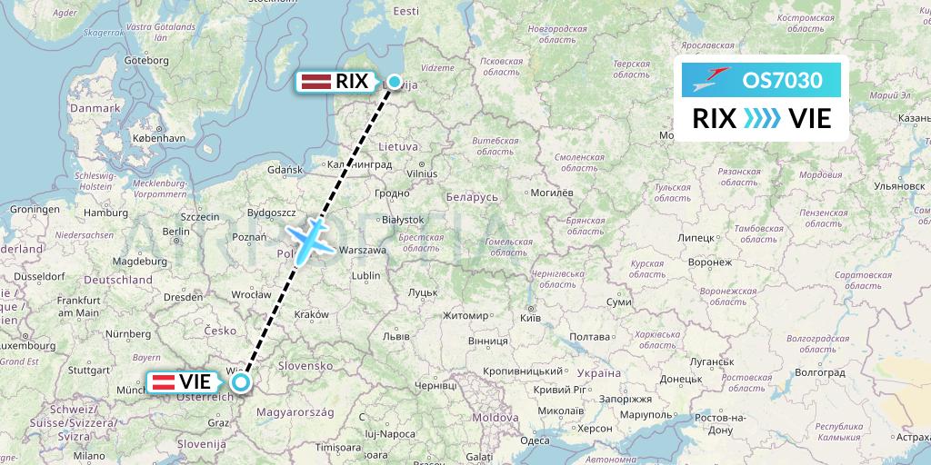 OS7030 Austrian Airlines Flight Map: Riga to Vienna
