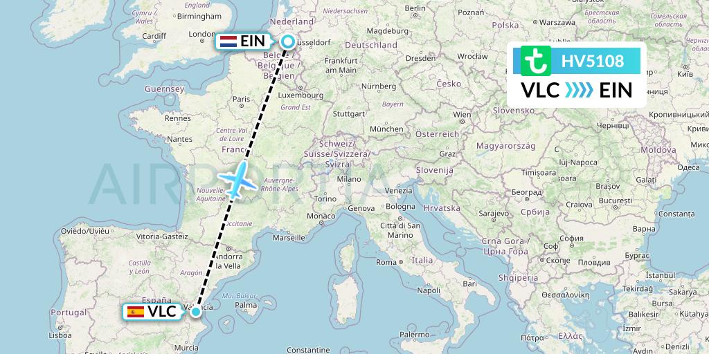 HV5108 Transavia Flight Map: Valencia to Eindhoven