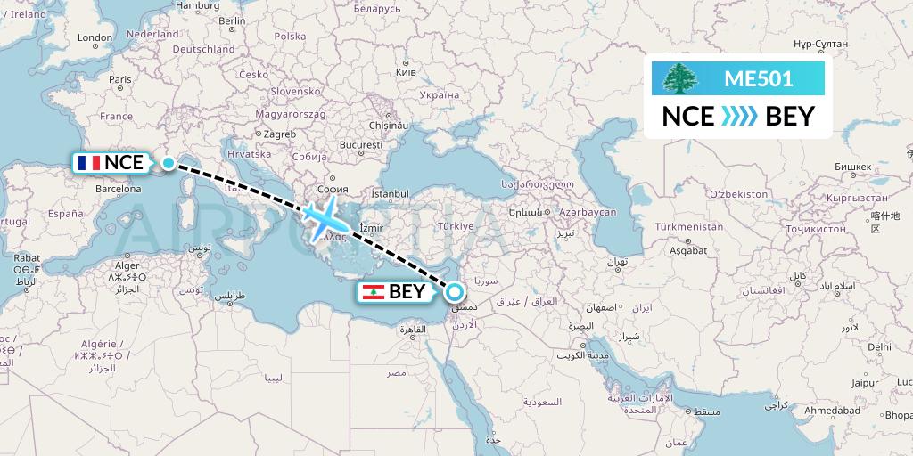 ME501 MEA Flight Map: Nice to Beirut
