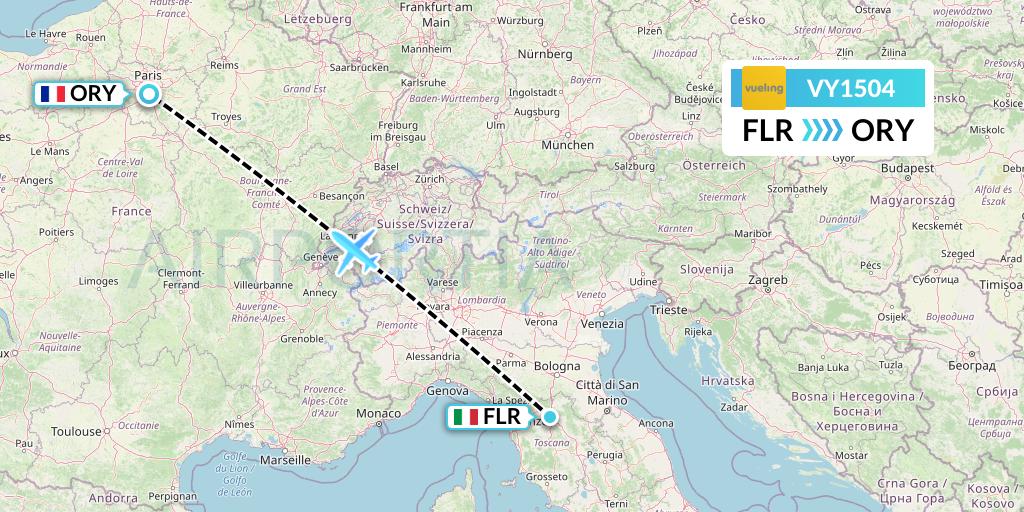 VY1504 Vueling Flight Map: Florence to Paris