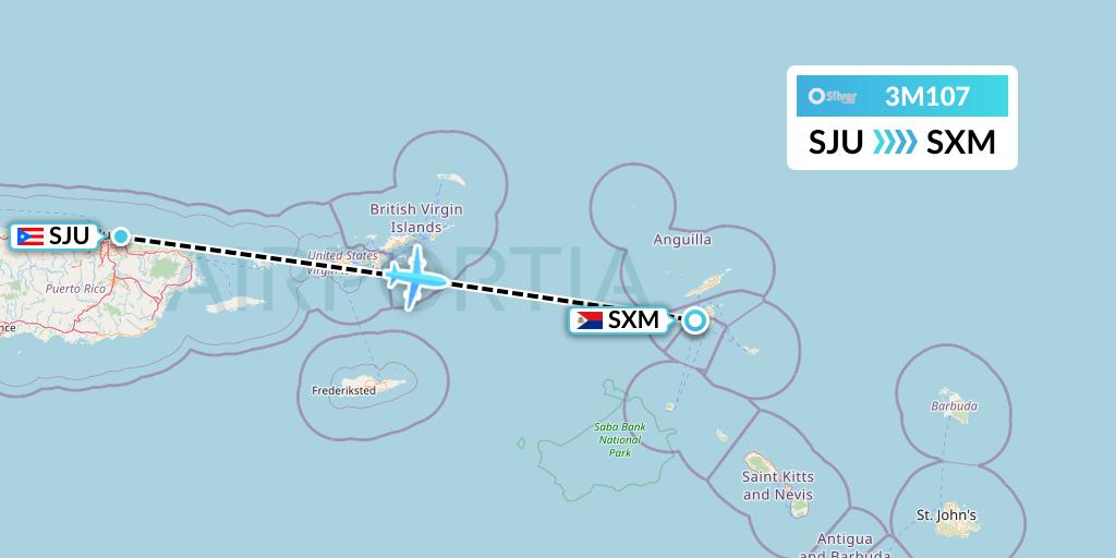 3M107 Silver Airways Flight Map: San Juan to Sint Maarten