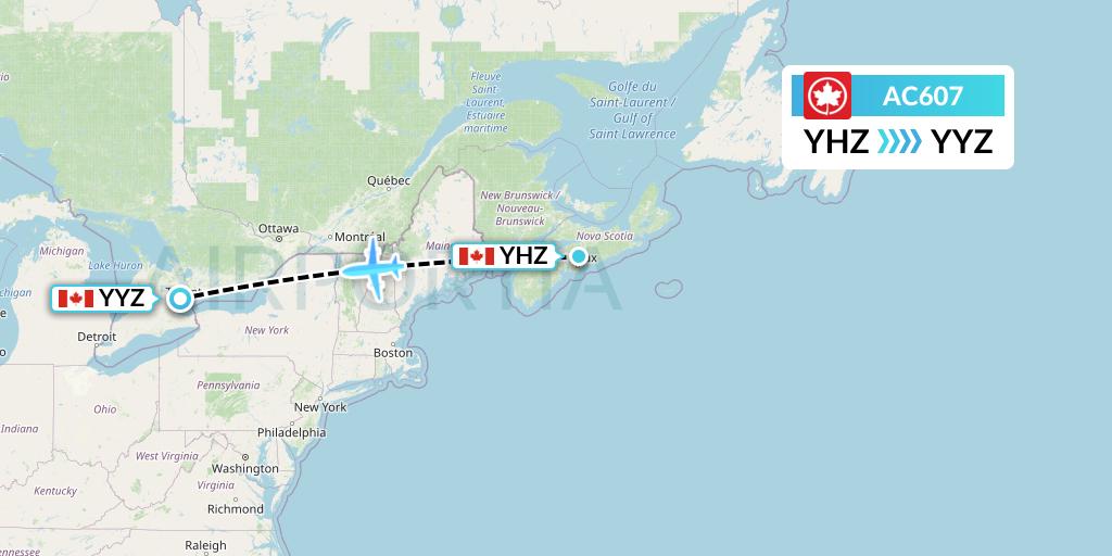 AC607 Air Canada Flight Map: Halifax to Toronto