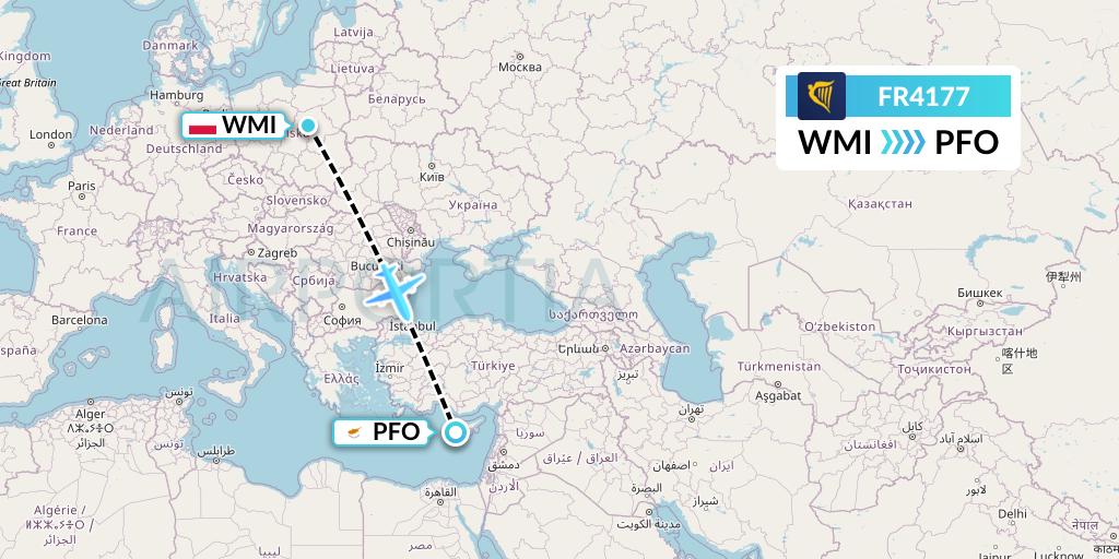 FR4177 Ryanair Flight Map: Warsaw to Pafos
