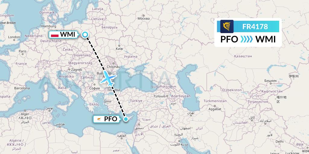 FR4178 Ryanair Flight Map: Pafos to Warsaw