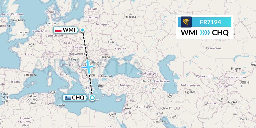 FR7194 Ryanair Flight Map: Warsaw to Chania