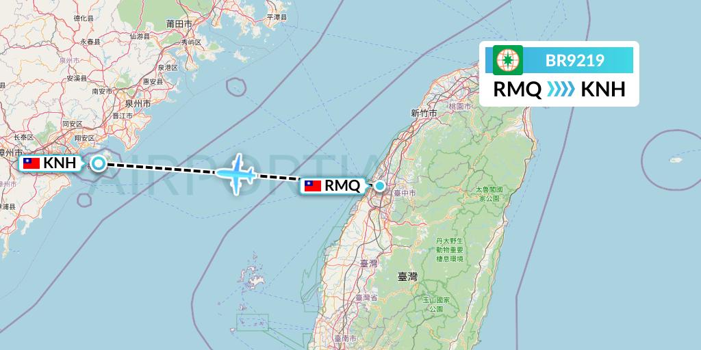 BR9219 EVA Air Flight Map: Taichung to Kinmen