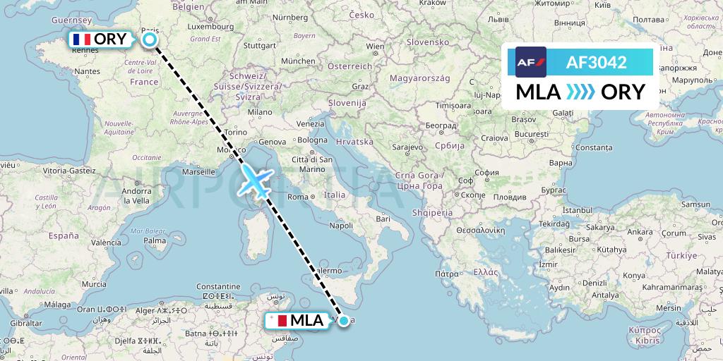 AF3042 Air France Flight Map: Malta to Paris