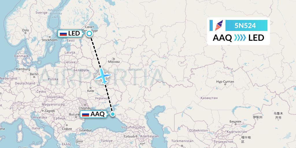 5N524 Nordavia Flight Map: Anapa to St. Petersburg