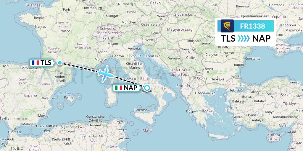 FR1338 Ryanair Flight Map: Toulouse to Naples