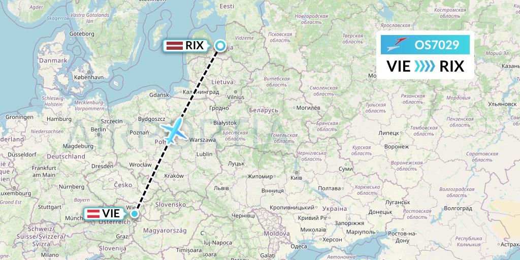 OS7029 Austrian Airlines Flight Map: Vienna to Riga