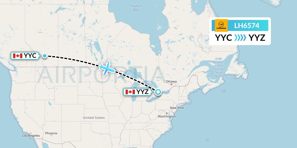 LH6574 Lufthansa Flight Map: Calgary to Toronto