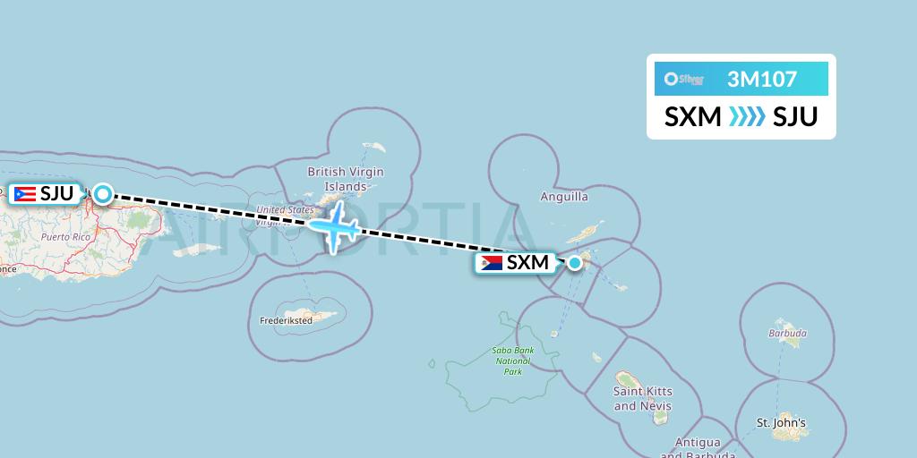 3M107 Silver Airways Flight Map: Sint Maarten to San Juan