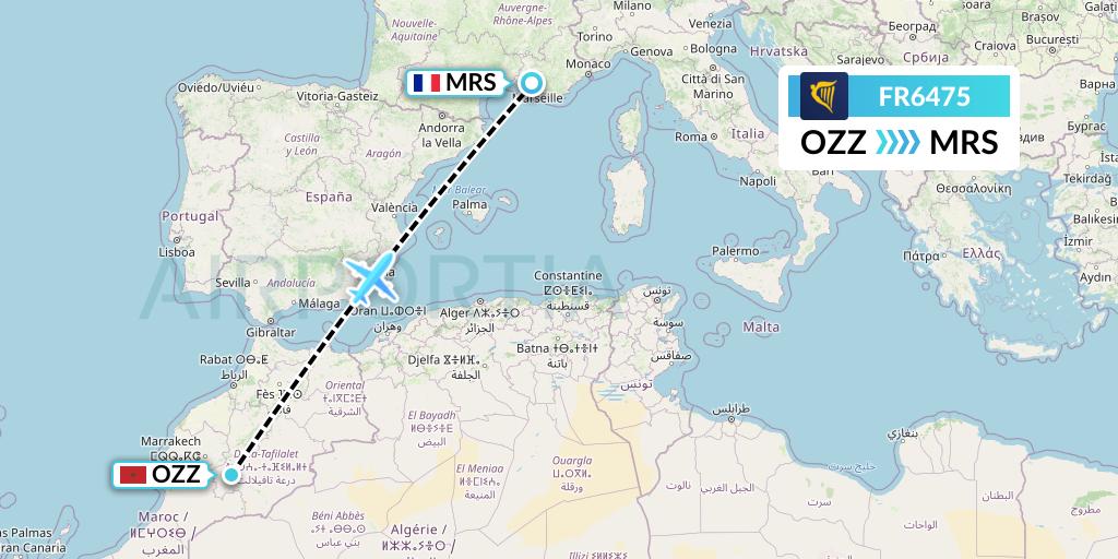 FR6475 Ryanair Flight Map: Ouarzazate to Marseille
