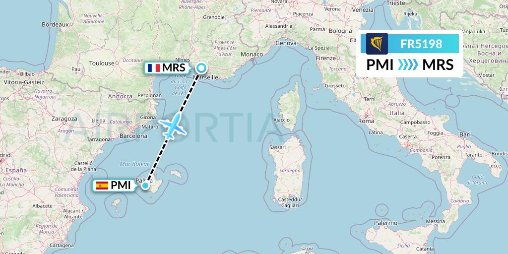 FR5198 Ryanair Flight Map: Palma de Mallorca to Marseille